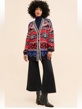 Farm Rio Navy Mixed Prints Knit Cardigan